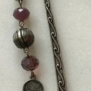 Tibetan Metal‎ Bookmark Celtic Engraved Silver and Purple Beaded Hook Bookmark